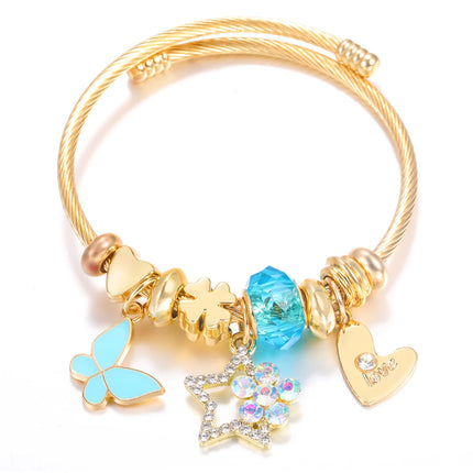 New Trendy 4 Colors Heart Shape Painted Pendant Closure Beaded Bracelet Golden Stainless Steel Women Bracelet 2025 Charm Jewelry