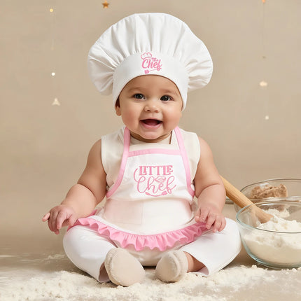 Ylsteed 2Pcs Newborn Embroidered Photography Clothes Girls Boys Aprons Chef Hats Suitable For Taking Pictures Little Chefs-HD
