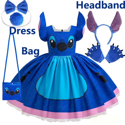 Stitch Movie Cosplay Dress Fancy Birthday Party Girl Printed Halloween Role Play Princess Dress Formal Dress Up Dresses 2-10Y