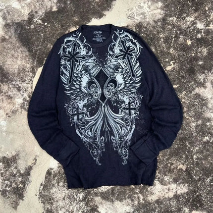 Fashionable men's autumn personalized skull letter print micro elastic comfortable long sleeved T-shirt outdoor street style top