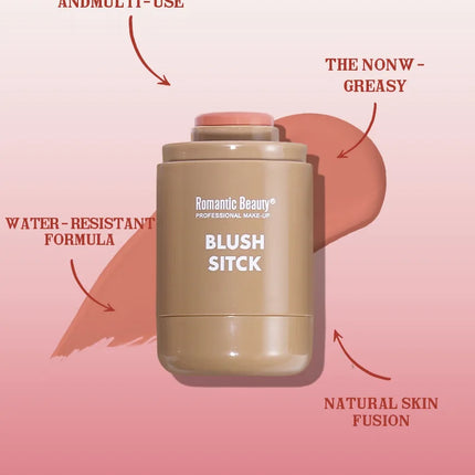 2-in-1 Cream Blush Stick - Waterproof Matte & Skin-Fusing, Long-Lasting Natural Red, Highly Pigmented & Easy Blend