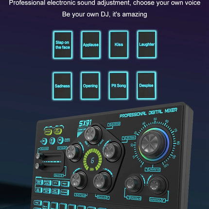 SX91 48V Audio Mixer with Voice changer,Podcast Mixer,Sound Card for Phone Gaming Karaoke Studio Live Streaming Podcast