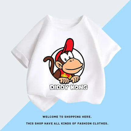 Super Mario T-shirt Children's Short-sleeved 100% Cotton Boys and Girls Round Neck Tops Summer Fashion Casual Parent-child Wear