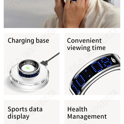 2026 New Smart Ring Men Women LED Display Screen Heart Rate Blood Oxygen Monitoring 5ATM Waterproof Multi Sports Modes SR16 Ring