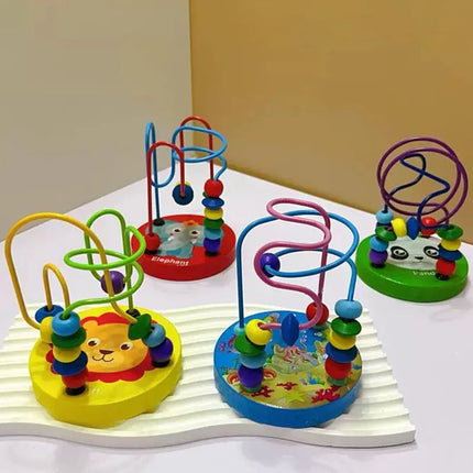 Montessori Wooden Toys Wooden Circles Bead Wire Maze Roller Coaster Toys Kid Educational Toys Wood Puzzles Maze For Children