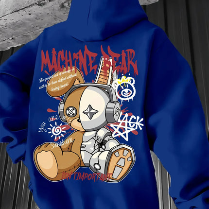 2025 Men's Fashion Autumn Bear Printed Soft and Comfortable Hoodie Machine Washable Outdoor Urban Versatile Top