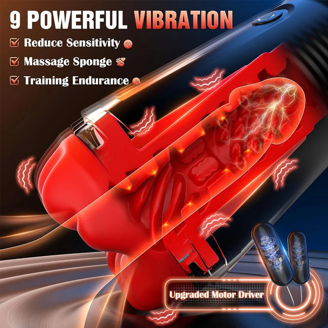 Male Masturbator 5-in-1 Male Sex Toy with 9 Vibrating & 3D Mouth Stroker Cup Pocket Pussy Adult Sex Toys & Games Blowjob Toy