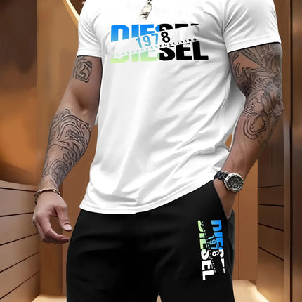 Summer men's casual two-piece set round-neck short-sleeved T-shirt and sports shorts for outdoor activities