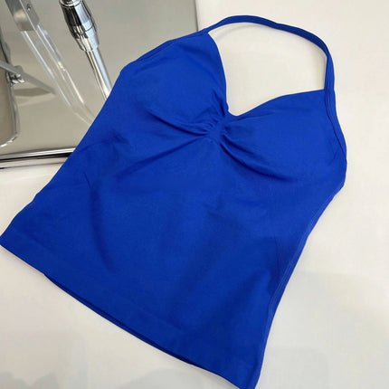 Longline Strappy Gym Top Custom Logo Backless Gym Clothes Women Scrunch Built-in Bra With Removable Cups Yoga Tank Tops