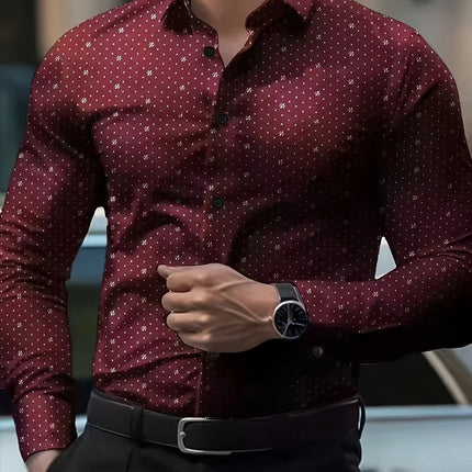 New European and American Style Men's Trend Long-Sleeve Shirts Allover Pattern Print Comfortable Casual Business Male Clothes