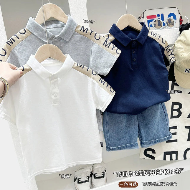 Boys' Summer Short sleeved Polo Shirt 2025 New Style Summer Fashionable Korean Edition Polo Neck T-shirt Trendy