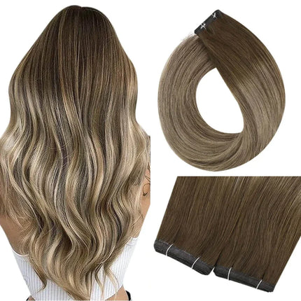 Moresoo Flat Silk Weft Extensions 100% Virgin Human Hair 10A Grade Double Drawn Sew In Weft Flat Track Weaves Natural Straight
