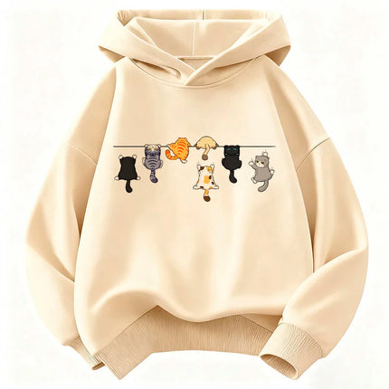 Climbing Cat Pattern Trendy Design Print Hooded Kids Design Children's Sweatshirt Cute Hoody Boys Girls Autumn Casual Hoodies