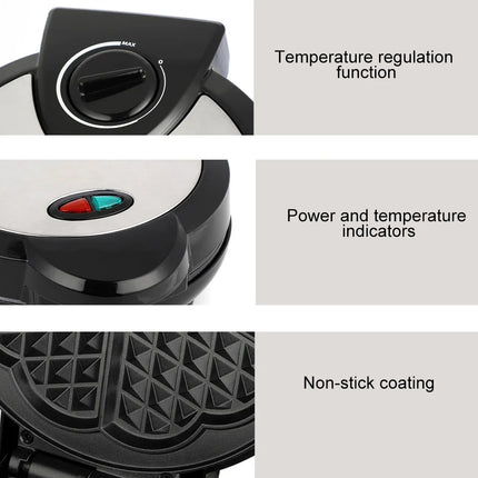 Heart Waffle Maker- Make 5 Heart Shaped Waffles for Special Loved Ones Breakfast- Nonstick Baker Easy Cleanup, Electric Waffler