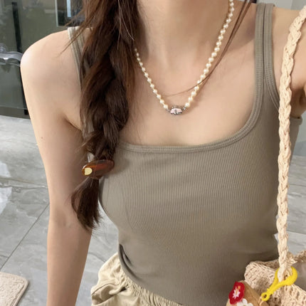 Women's Vest with Built-in Bra Pad Elastic Ribbed Square Collar Csole Tank Top ort Length  Color Versatile Summer F...