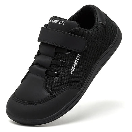 HOBIBEAR Kids Wide Toe Barefoot Shoes Boys Girls Minimalist Sneakers Lightweight Hook Loop Mesh Artificial Leather Shoes