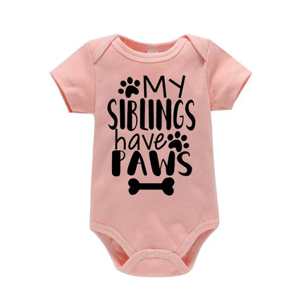 My Siblings Have Paws Cute Infant Onesie Newborn Baby Girl Clothes Cartoon Pattern Printed Toddler Boy Jumpsuit Romper