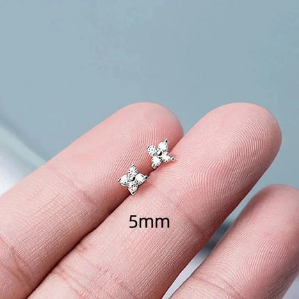 Classic Trendy Little Lucky Zircon Four Leaf Flower Stud Earrings for Women High Quality Stainless Steel Piercing Jewelry Gift