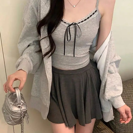 Pure Desire Lace Trim ter Vest Women Summer Sweet Spicy Girl  Knot Slim Fit  Strapba Top Beautiful Bal...