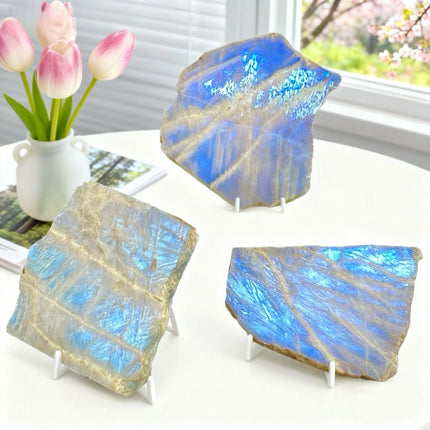 1PC Blue Moonstone Slice-Irregular Shape-Slicesunique Luster Texture Stone for Home Decor&Interior Decor,Elegant Decor Piece