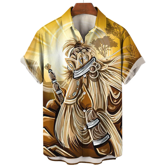 Vintage Men'S Shirt 3d Umbanda Print Street Designer Short Sleeved Fashion Clothing Tops Loose Oversized Shirts And Blouse