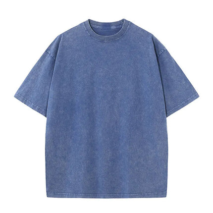 Summer fashion men's washed T-shirt cotton retro faded unisex basic T-shirt short-sleeved loose sports top
