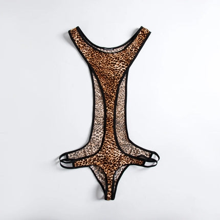 Leopard Men's Bodysuits Building Shapers Tights Men Singlet Underwear Bikini Sexy Men T-Back Jumpsuit Stretch Thongs Jockstrap