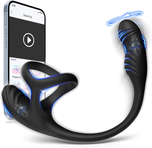 Anal Vibrator for Men Gay Prostate Massager With 10 Vibrating Cock Ring APP 10 Intense Rotating Male Sex Toy Butt Plug for Men