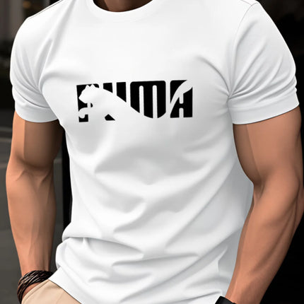 Men's Summer 100% Pure Cotton Casual Fashionable Loose Geometric Animal Letter Pattern Casual Round Neck Short Sleeved T-Shirt