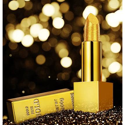 Glitter Sexy Lipstick Shimmer Gold Lipstick Long Lasting Waterproof Cosmetic Gold Brick Tube Valentine's Day Gift For Woman