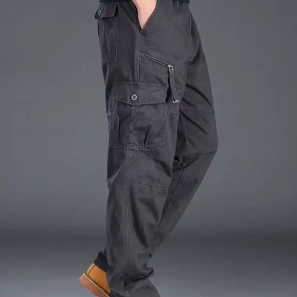 Men's Workwear Pants Multiple Pockets Outdoor Casual Trousers Wear-Resistant Loose Straight Leg Long Pants High Waist Zipper