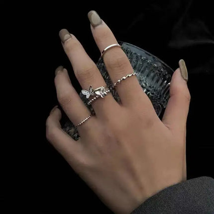 10Pcs Imitation Pearl Leaf Flower Rings Set For Women Rhinestone Butterfly Finger Ring Metal Knuckle Finger Ring Jewelry