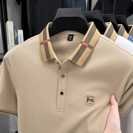 Summer men's golf fashion 2025 short sleeved polo shirt high-end design exquisite ice silk embroidery breathable T-shirt