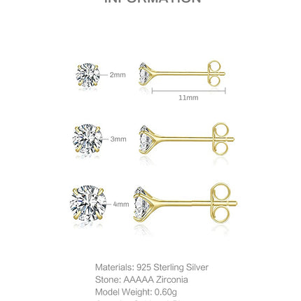 BOAKO 3 Piece 925 Sterling Silver Earrings Set For Women Mini Stud Earring 18K Gold Plated Fine Jewelry Boucle Oreille Femme