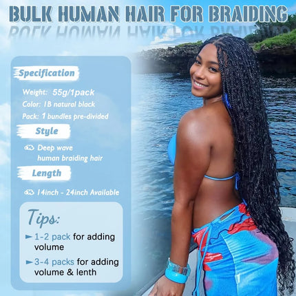 28 30 inch Deep Wave Boho Braids Bulk 55g/110g Human Hair Bulk Braiding Hair Extensions Brazilian Virgin Curly Hair for Braiding