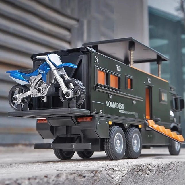 1:24 Benz Camper RV Motorhome Toy Model Car, Diecast Pull Back Truck Toy Car Model with Sound and Light for Kids Boys Girls