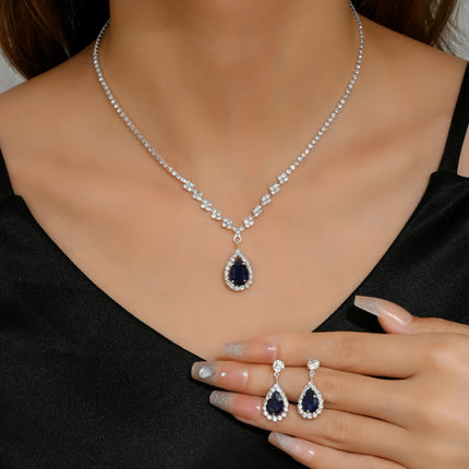3PC Women's Fashion Trend Copper Claw Chain Series Water Drop Necklace Earrings Jewelry Set Wedding Banquet Party Holiday Gift