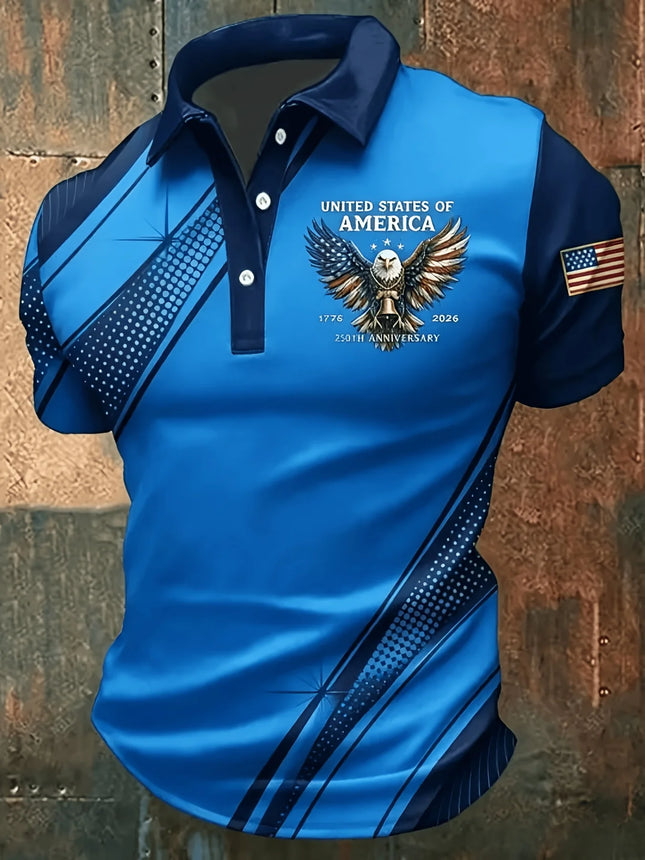 3D Printed Leaf Boat Polo Shirt For Men America Flag Pattern Tees Summer Street Loose Short Sleeve Tops Lapel T-Shirts