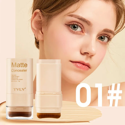 2-in-1 Concealer Eraser Dual-Ended Foundation Stick with Brush Head Nine Colors European and American Waterproof Non-Cakey Solid Foundation Cream 15G/Stick-1 Stick