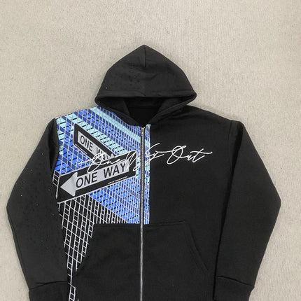 New Design Autumn/Winter Street Personalized Color blocked Letter Printed Loose Water Diamond Hoodie for Men and Women