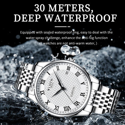 WLISTH Luxury Stainless Steel Watches for Man Waterproof Luminous Quartz Watches Roman Scale Wristwatch Date Week Men Watch