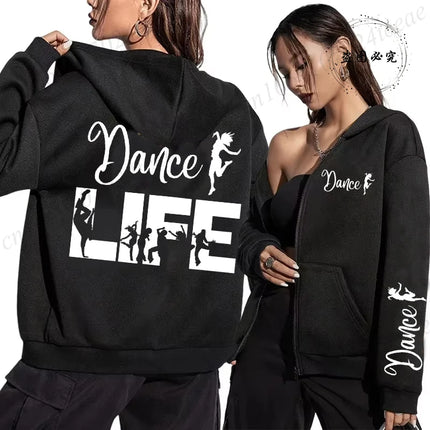 Dance Life Printed Women Zip Up Hoodie Sweatshirts Cozy Tops Women Hoodies Zipper Jackets Coat Dance Life Girl Sudadera Moletom