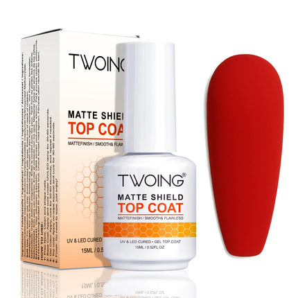 TWOING 15ml Velvet Matte Top Coat Gel Nail Polish Matte Top Coat No Wipe Sealer Gel Finish Manicure Nail Art Salon Quality