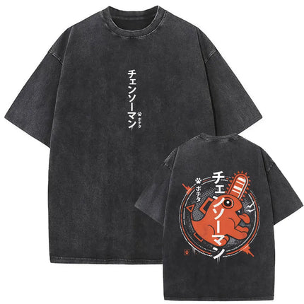 Washed Vintage Anime Chainsaw Man Makima Merch T-shirt Men Women Manga Casual Oversized T Shirts Male Retro 100% Cotton T-shirts