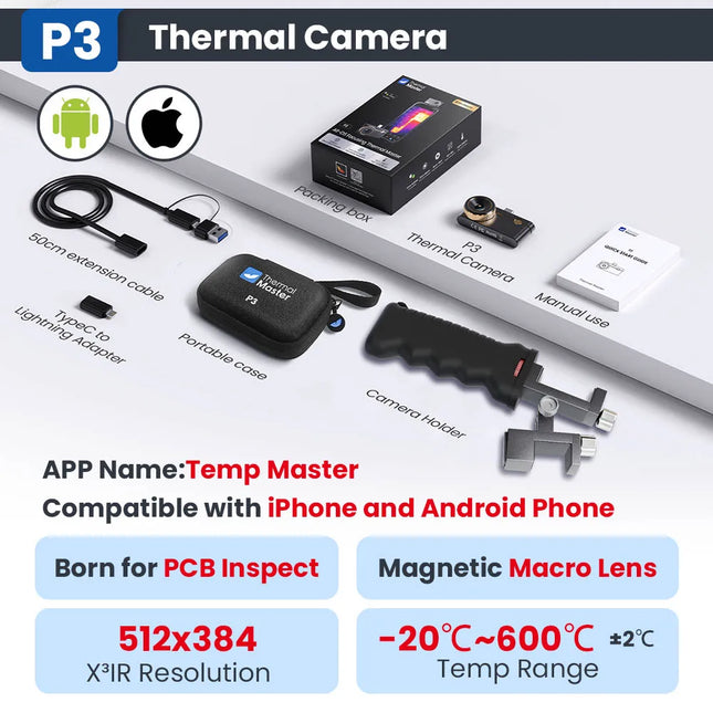 P3 Thermal Camera for Electronics Cell Phone Repair iOS iPhone & Android Smartphone Macro Lens Thermal Imaging Camera 512*384