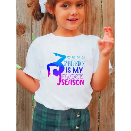 Summer Dancing Girl Pattern Print Children's Short Sleeved Shirt Kids Fashion Cotton T-shirt Girls Comfortable Leisure Tee Tops