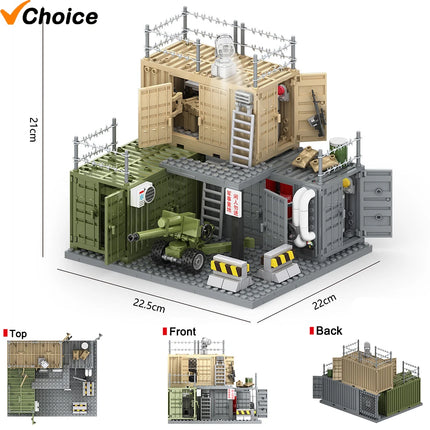 WW2 Military MOC War 2 Container Camp Equipment Warehouse SWAT Scene Cannon Base Model Building Blocks Bricks Children Toys Gift