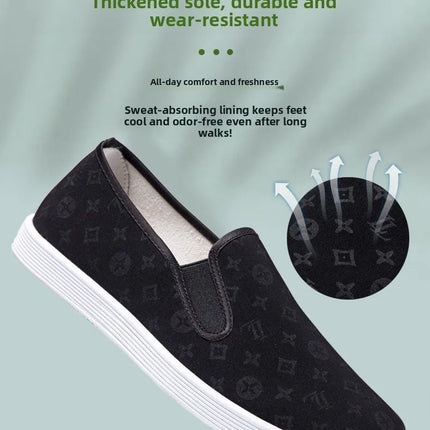 Low-Top Men's Shoes Chinese Style Soft Bottom Driving Shoes Breathable Casual Loafers Flat Heel Slip-On Canvas Shoes