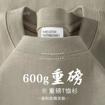 600G Heavy Cotton Short-sleeved T-shirt for Men and Women with The Same Loose Round Neck Simple Navy Blue Bottoming Shirt