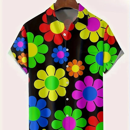 Floral Shirts Men's Hawaii Holiday Party Blouse 2025 Lapel Beach Shirt Flower Camisas Short-sleeved Womens Clothes